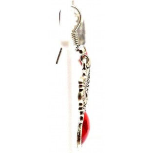RED BUTTERFLY Silver Oxidized Earrings - Hook Dangle Drop - Fashion Novelty